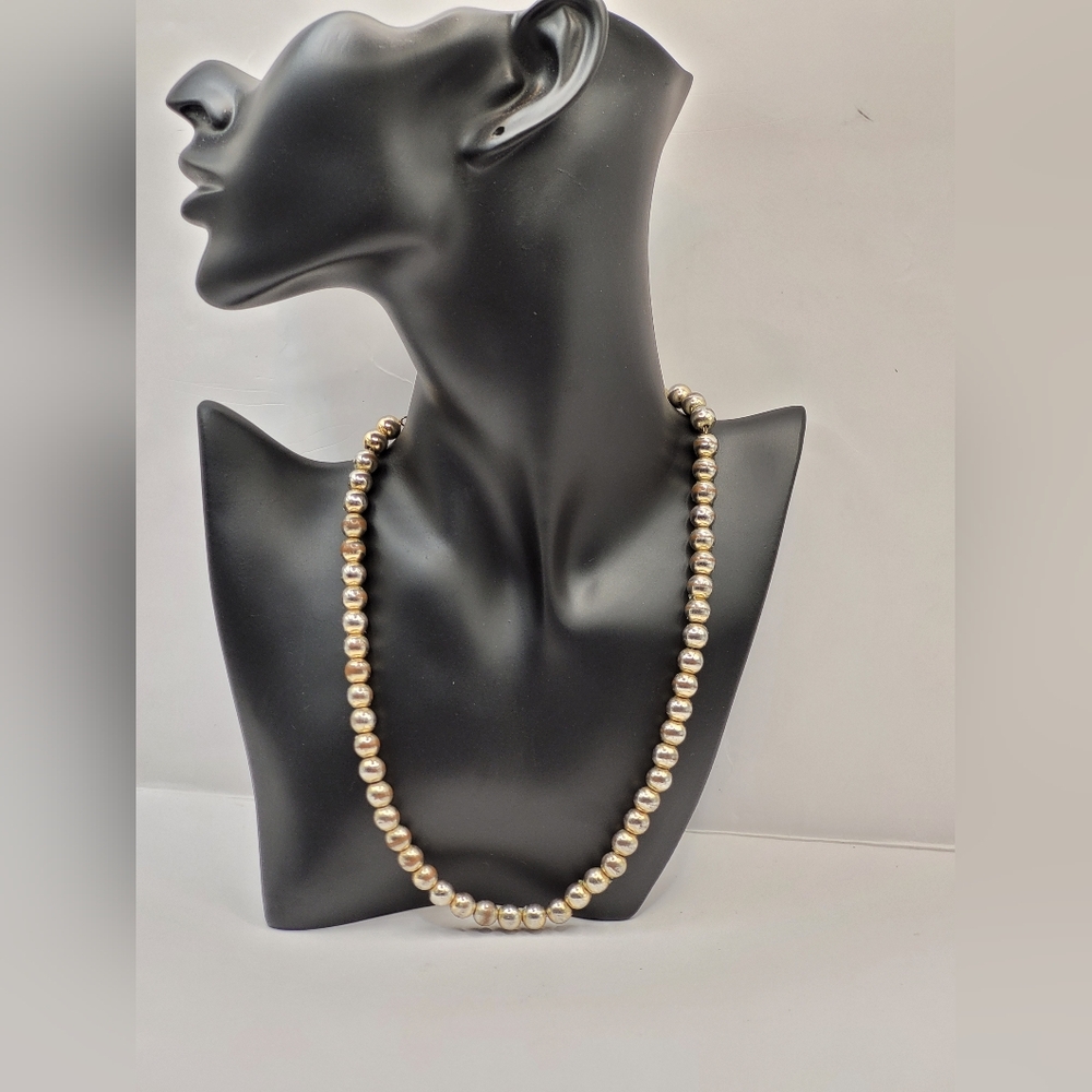 Lauren Ralph Lauren Silver-Tone Beaded Necklace 19” Ball Chain RLL Logo Clasp